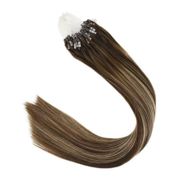 Micro Ring Hair Extensions Balayage Medium Brown and Honey Blonde #4/27/4 - FShine Shop